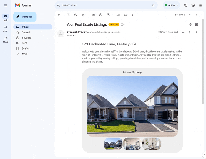 Interactive email carousel, made in Dyspatch