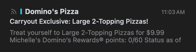 Dominos pizza email subject line and preheader