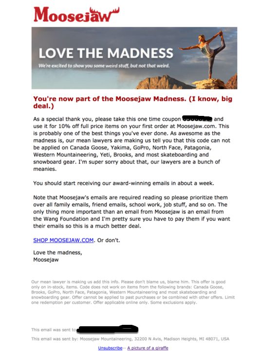 Moosejaw email example